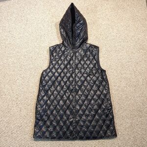 Theory Clairene Quilted Faux Leather Hooded Vest Size P/XS Black Down